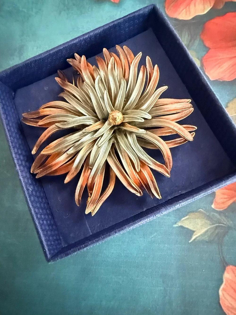 Gold and Green Floral Metal Accent Brooch